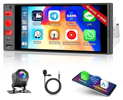 Zdjęcie produktu dla Radio samochodowe 1 DIN z 6-calowym ekranem dotykowym, obsługą Carplay przez Wi-Fi, Bluetooth, GPS oraz tuner FM/RDS