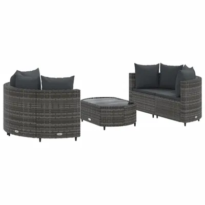 Produktbild von 5-tlg. Garten-Sofagarnitur mit Kissen Grau Poly Rattan