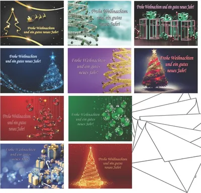 Produktbild von Weihnachtskarten mit Umschlag 10 Stück, Grußkarten Doppelkarten Klappkarten Karten, 10-2, nicht einzeln foliert