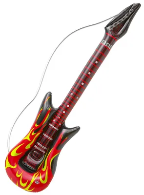 Image de Guitare rock gonflable avec flammes noir-rouge-jaune 105cm - taille unique