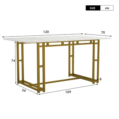 Zdjęcie produktu dla Elegancki stół jadalniany o wymiarach 120x70 cm, nowoczesny stół kuchenny z metalowymi nogami, prostokątny kształt z eleganckimi, złotymi nogami