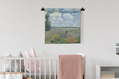 Produktbild von MuchoWow® Wandteppich Wandbehang Mohnfeld bei Argenteuil - Claude Monet 60x60 cm Tapisserie Dekoration Wandtuch - Dekorationen - Wand Decke