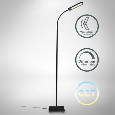 Immagine prodotto di B.K.Licht Lampada da terra LED, piantana dimmerabile su 4 livelli, luce calda, neutra o fredda, altezza duso 1,35m, LED integrati 6,5W, 600Lm, orientabile, lampada a stelo touch moderna, nera IP20