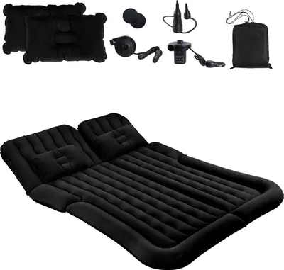 Produktbild von Faziango Auto Luftmatratze Luftbett Aufblasbares Camping Matratze für PKW SUV Kofferraum Rücksitz Reisebett Matratze mit Pumpe Kissen Autobett Schwarz
