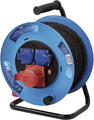 Immagine prodotto di Emos cavo di prolunga per esterni su tamburo 25 m / 3 spine / nero / gomma / 230V/400V / 1,5 mm2