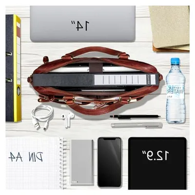 Produktbild von Flache Ledertasche für Herren aus Echtleder – Mittel-Groß – 13-14 Zoll Laptoptasche aus Leder – geeignet als Aktentasche, Bürotasche, Businesstasche; Farbe: Schwarz