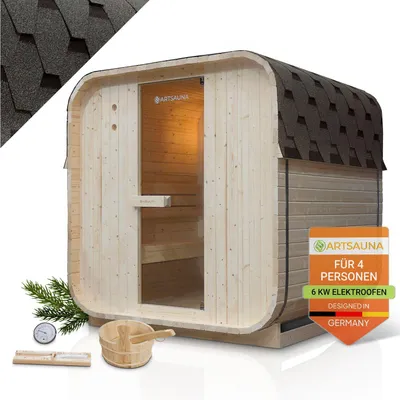Produktbild von Artsauna Fasssauna Nolvik L, mit 6 kW Ofen & Zubehör für Garten, Cube Design