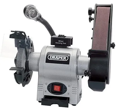Produktbild von Draper 05096 150 mm 370 W 230 V Tischschleifmaschine mit Schleifband und Arbeitsleuchte