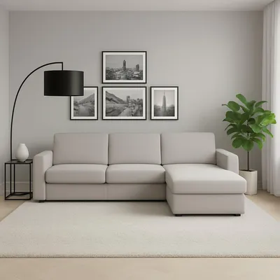 Immagine prodotto di Talamo Italia Divano Fisso con Penisola Atos 95x280 cm Grigio Grigio, Sfoderabile  Italy