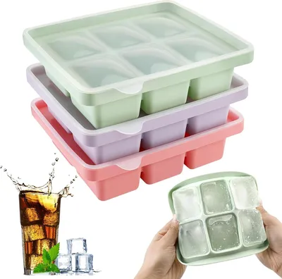 Produktbild von 3 Stš¹ck Eiswš¹rfelformen, Silikon-Eiswš¹rfelformen mit Deckel, stapelbar und spš¹lmaschinenfest, fš¹r Cocktails, Bier, Wein und Babysnacks inklusive