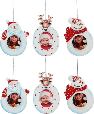 Produktbild von Famanu Weihnachtsfotoliste Ornamente - 6 Stück - Gips - 6,6 x 5,6 cm