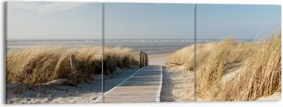 Produktbild von Bild auf Leinwand - Leinwandbild - Strand Meer Fußgängerbrücke Ufer - 150x50cm - Wand Bild - Wanddeko - Leinwanddruck - Bilder - Kunstdruck - Leinwand bilder - Wandkunst - CA150x50-2657