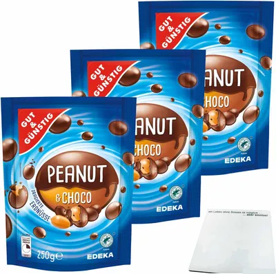 Produktbild von Gut & Günstig Dragierte Erdnüsse braun mit Schokolade 3er Pack (3x250g Packung) + usy Block
