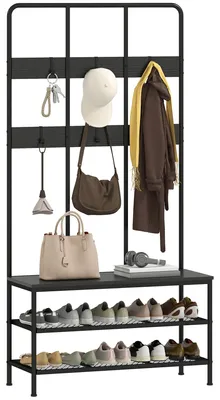 Produktbild von HOMCOM 3-in-1 Garderobenständer, Kleiderhaken, Sitzbank, Schuhregal, Metall