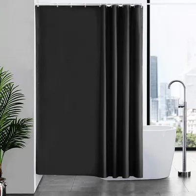 Immagine prodotto di Tenda da doccia 180x200 tessuto nero antimuffa lavabile 12 anelli per tende da doccia