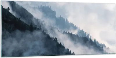Produktbild von Bilder auf glas - Einteilig - Berge Nebel Bäume - 120x50cm - Glasbilder - Wandbilder - Bilder - zum Aufhängen bereit - Wanddekoration aus Glas - Glas Bilder - Wandbild auf Glas - GAB120x50-4429