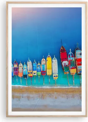 Produktbild von Gerahmtes Poster - Rahmen in heller Eiche - Schiffe Strand Perspektive - 70x100 cm - Wand Bild - Wanddeko - Wandbilder - Kunstposter - Wandposter - Bilderrahmen - Bilder - P2NPA70x100-4415