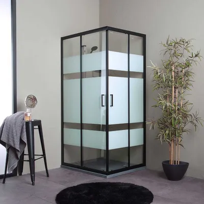 Produktbild von Duschkabine, 80x120 cm, mattschwarzer Rahmen, satiniertes Glas, 6 mm | City