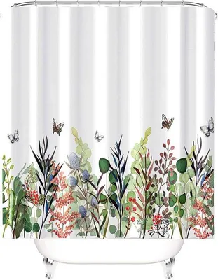 Obrázek produktu pro Závěs do sprchy Unyqoos® 180 x 200 cm – Květiny a motýli, 100% polyester, vodotěsný a odolný proti plísním, včetně 12 kroužků, nerezových okysek a upevňovací pásky