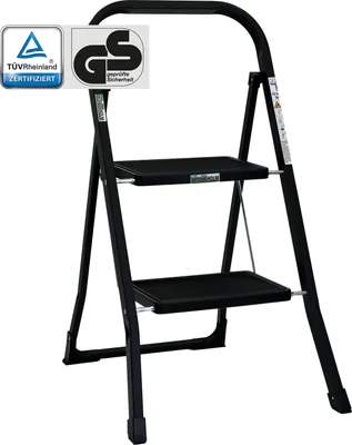 Produktbild von Trittleiter 2 Stufen klappbar 150 kg Anti-Rutsch Haushaltsleiter Klapptritt Leiter in schwarz
