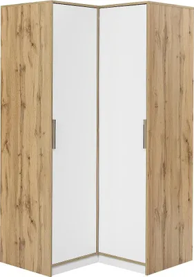 Produktbild von Eckkleiderschrank 2 Türen – Weiß & Hell-Natur – L106 cm – LAMIKI