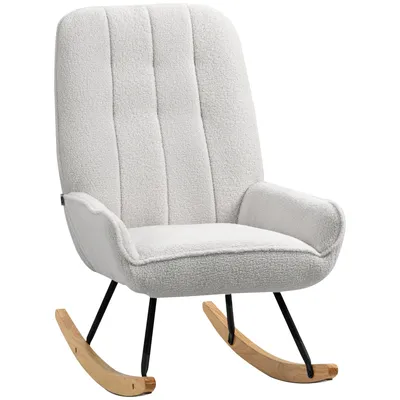Produktbild von HOMCOM Houpací křeslo Houpací křeslo Čalouněné houpací křeslo Relaxační křeslo do obývacího pokoje, ložnice, Sherpa fleece, šedá barva