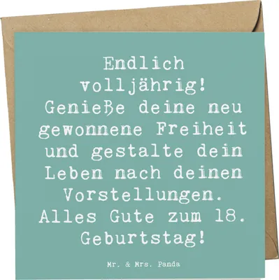Produktbild von Mr. & Mrs. Panda Grußkarte Spruch 18. Geburtstag Freiheit - Meeresbrise - Geschenk, neues Kapitel, faltkarte, handgefertigte Produkte, besonderer Moment, anlasskarte