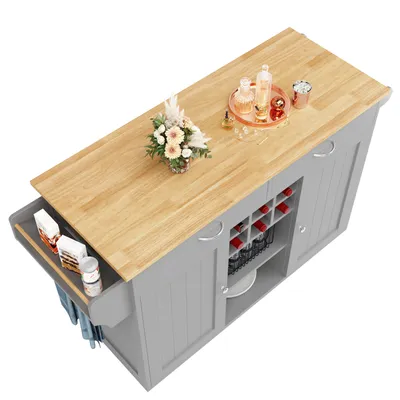 Produktbild von Flieks Servierwagen mit Weinkühler, Moderne Kücheninsel, Küchentrolley Küchenschrank, Speisewagen mit Schubladen und Handtuchhalter, Grau