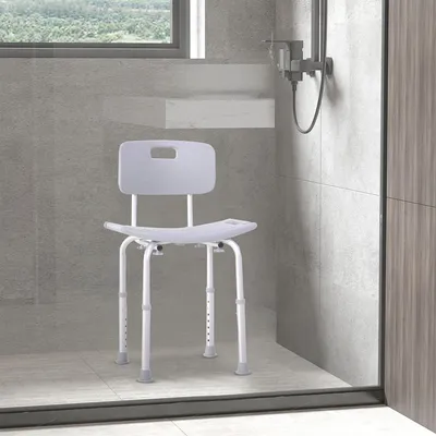 Imagen del producto de Silla de ducha Sweiko, taburete de baño, silla de ducha, asiento de ducha, ayuda para el baño, con altura ajustable (taburete de ducha con respaldo, color gris)
