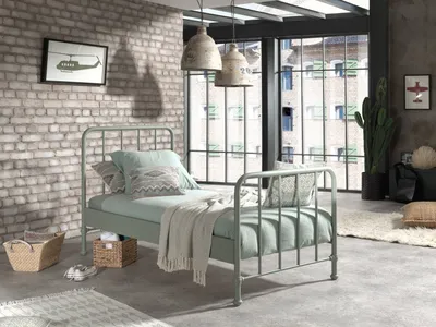 Produktbild von Vipack BRONXX Metallbett im coolen Look Olive Grün matt, Liegefläche 90 x 200 cm