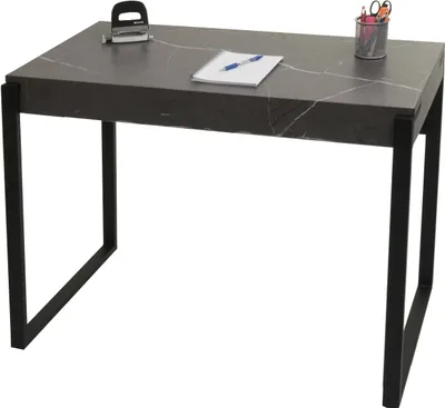 Zdjęcie produktu dla Biurko HWC-L53, biurko komputerowe biurko do pracy, metalowe 100x54cm ~ marmurowy wygląd szary