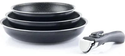 Image de Lot de 3 poeles aluminium 20 24 28 cm Noir avec manche amovible Arthur Martin AM130B
