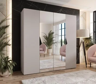 Produktbild von Viertüriger Spiegelschrank 200 cm AMARIS 2 - Kaschmir / schwarze Griffe