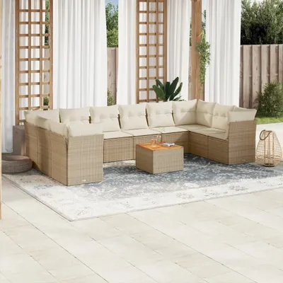 Produktbild von Design 11-tlg. Garten-Sofagarnitur mit Kissen Beige Poly Rattan, Gartenmöbel-Sets 2024 Neu