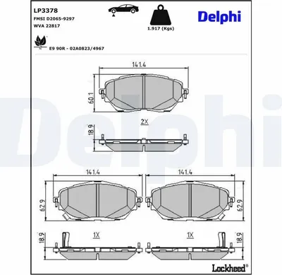 Produktbild von DELPHI Bremsbeläge Satz Vorne Bremsklötze für TOYOTA Corolla XII Kombi (E210) LP3378