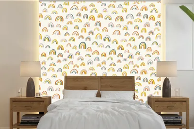 Produktbild von MuchoWow® Fototapete für Wohnzimmer oder Schlafzimmer Wandtapete Vinyl Motivtapete Regenbogen - Pastell - Kinder - 260x260 cm - Papiertapeten