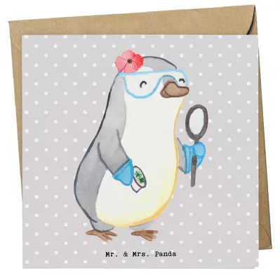 Produktbild von Mr. & Mrs. Panda faltkarte Biologin Herz - Grau Pastell - Geschenk, Klappkarte, Glückwunschkarte, Labor, Grußkarte, Biologie, Bachelor, Tests, doppelkarte, Master