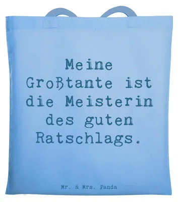 Produktbild von Mr. & Mrs. Panda Schultasche Spruch Großtante Ratschlag - Sky Blue - Geschenk, emotionale Unterstützung, Lebenserfahrung, Jutebeutel, Tasche, Shopping, Stoffbeutel
