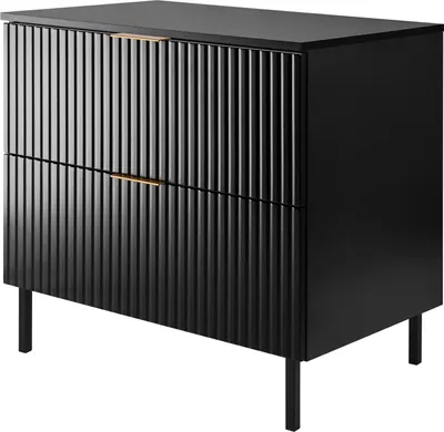 Image de Armoire de salle de bains, noir + poignée dorée, 80 x 77 x 46 cm