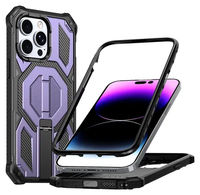 Produktbild von Magnetische Hülle für iPhone 13 Pro Max / iPhone 12 Pro Max, Kompatibel mit MagSafe, Mit Metall-Ständer, Militärischer Stoßschutz Handyhülle Lila