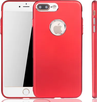 A red iPhone 7/8 Plus case is shown from multiple angles against a white background.