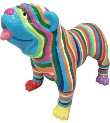 Zdjęcie produktu dla Casa Padrino designerska figura dekoracyjna pies buldog wielokolorowy w paski 90 x wys. 74 cm - rzeźba dekoracyjna odporna na warunki atmosferyczne - dekoracja salonu - dekoracja ogrodu - designerska figura dekoracyjna zwierzęcia