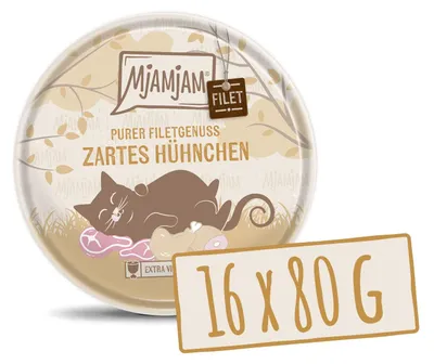 Productafbeelding van MjAMjAM - Premium natvoer voor katten - zacht kippenvlees, 80g, verpakking met 16 stuks