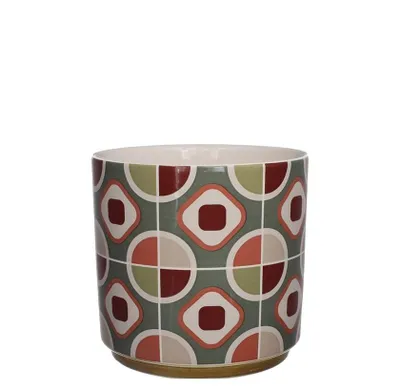 Produktbild von Blumentopf Übertopf Pflanzentopf Keramik Retro Vintage Style Terra/Salbei mit Goldrand 7x7cm