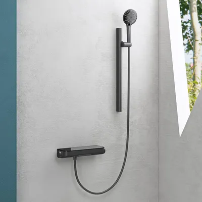 Produktbild von Mai & Mai Duschsystem mit Thermostat, Duscharmatur Komplettset mit Sicherheitsverriegelung, 3 Strahlarten höhenverstellbar Grau Duschsystem9