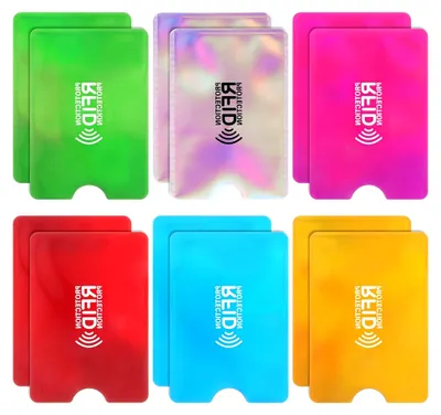 Produktbild von 12 Stück RFID Blocker Kartenhüllen, bunte RFID Kartenhalter für Kreditkarten, Diebstahlschutzkarte für Damen und Herren, 9cm×6cm (6 Farben)