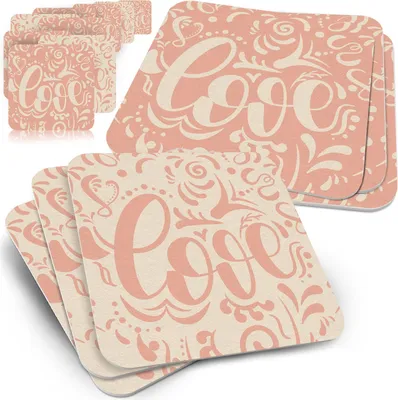 Produktbild von 50 Bierdeckel Love, Hochzeit Pastell Rosa Floral, Romantische Deko quadratisch