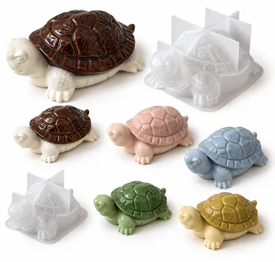Produktbild von Schildkröte Silikonform - 2 Stück 3D Tier Gießform für Resin Epoxidharz Gips und Beton