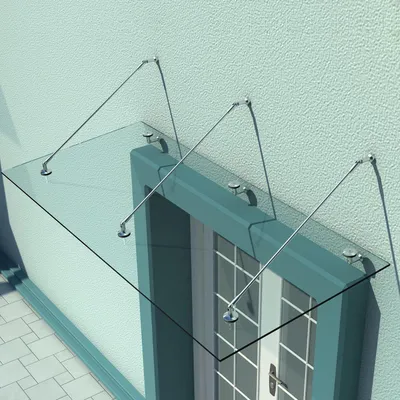 Produktbild von Vordach Glasvordach Türvordach gehärtetes Glas(ESG) Edelstahl Klarglas (200x90cm) (L)