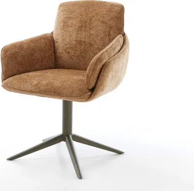 Produktbild von DELIFE Drehstuhl Luan-Flex mit Armlehnen Chenille Rost Fußkreuz Effektfinish Titan 360° drehbar Wippfunktion
